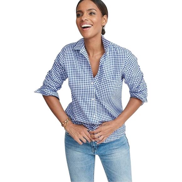 NWT UNTUCKit Blue Gingham Button-Up Cotton Shirt Women’s 4 Tailored - Picture 1 of 5